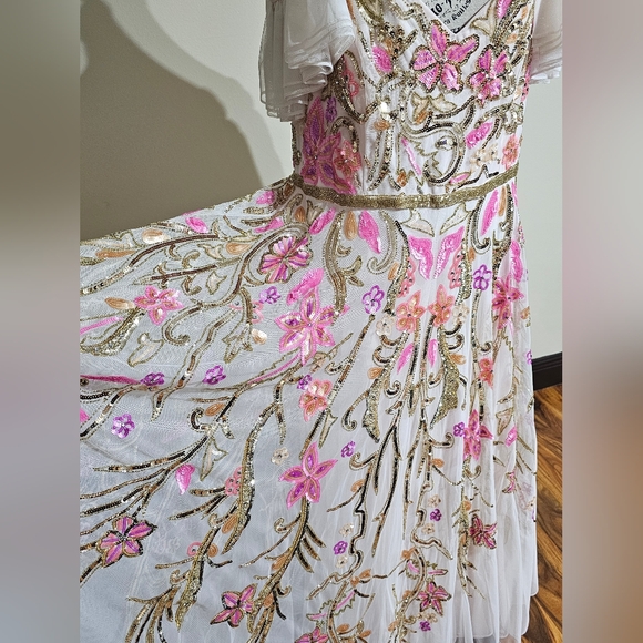 Mac Duggal V Neck Floral Embellished Gown with Flutter Sleeves - Picture 1 of 16